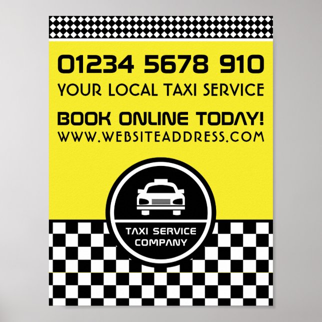 Poster Cabine de Taxi blanc entouré Logo Publicité (Devant)