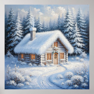 Poster Cabine douillet couvert de neige en hiver pittores