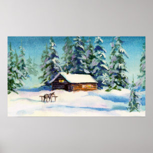 Poster CABINE et CHEVAL d'HIVER par SHARON SHARPE