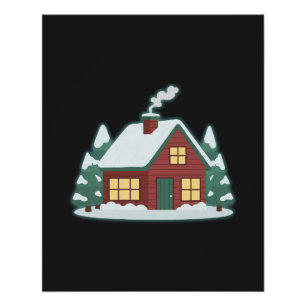 Poster Cabine minimale d'hiver dans la neige – Art de la