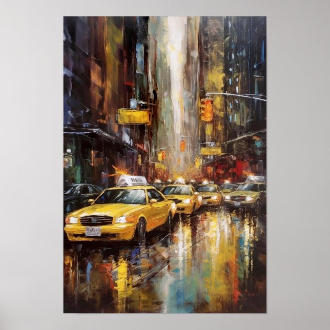 Poster Cabines Jaunes de New York Peinture Abstraite à l' (Devant)