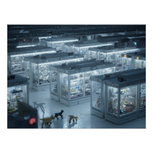 Poster Cabinets de travail bleus futuristes de science-fi