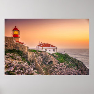 Poster Cabo Sao Vicente Au Coucher Du Soleil Algarve, P