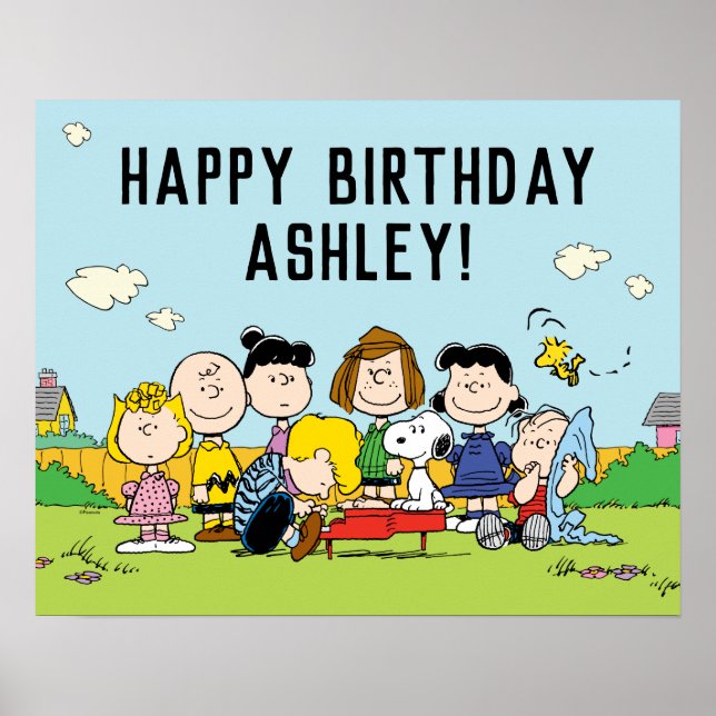 Poster cacahuètes | Charlie Brown et Gang Anniversaire (Devant)