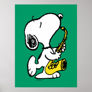 Poster cacahuètes Lecteur Snoopy Saxophone
