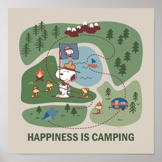 Poster cacahuètes | Snoopy & Woodstock Carte du camp (Devant)