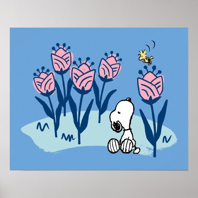 Poster cacahuètes | Snoopy & Woodstock Flower Garden (Devant)