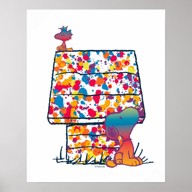 Poster cacahuètes | Snoopy & Woodstock Rainbow Paint (Devant)