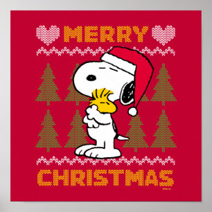 Poster cacahuètes Snoopy & Woodstock Santa Claus Hug