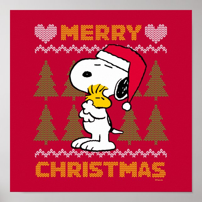 Poster cacahuètes | Snoopy & Woodstock Santa Claus Hug (Devant)