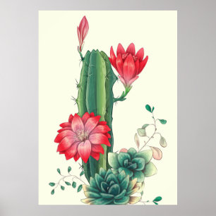 Poster Cactus avec fleurs