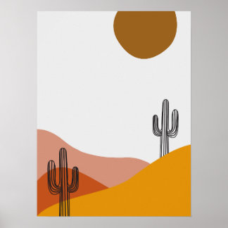 Poster Cactus Dans Le Paysage Du Désert Illustration