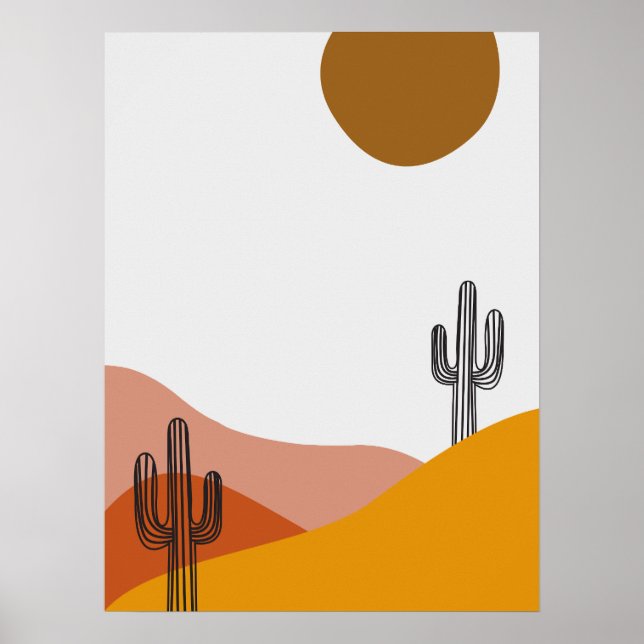 Poster Cactus Dans Le Paysage Du Désert Illustration (Devant)