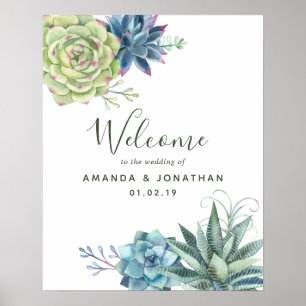Poster Cactus de succulents à l'aquarelle Mariage Bienven