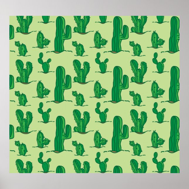 Poster Cactus dessinés à la main : motif sans soudure. (Devant)