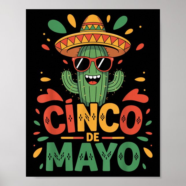 Poster Cactus Drôle Et Sombrero Cinco De Mayo Cactus Som (Devant)