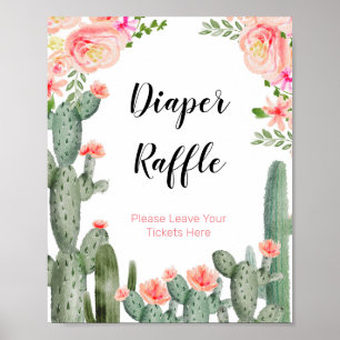 Poster Cactus Floral Baby Shower Watercolor Diaper Raffle