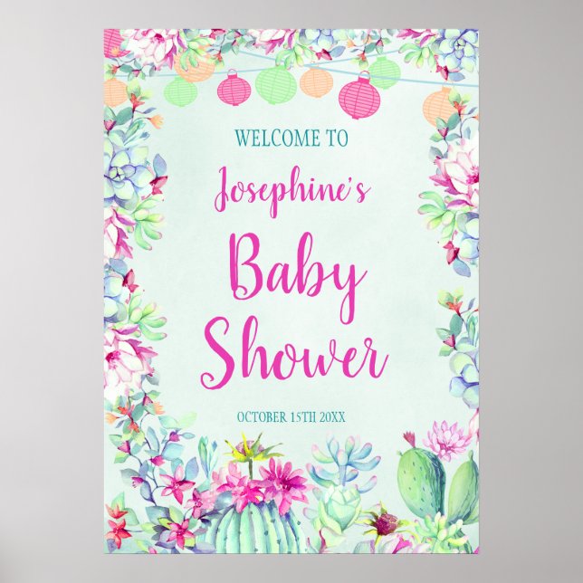 Poster Cactus Lantern Fiesta Baby shower Succulents (Devant)