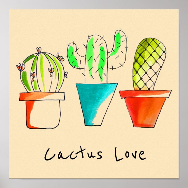 Poster Cactus mexicain mignon illustration art (Devant)