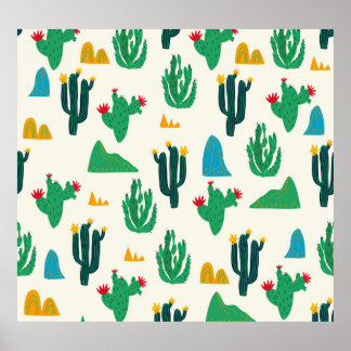 Poster Cactus Naturel : Art Folk Sans Couleur.