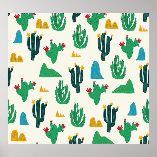 Poster Cactus Naturel : Art Folk Sans Couleur. (Devant)