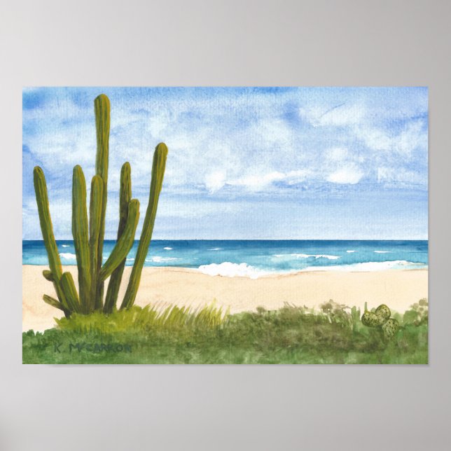 Poster Cactus on Caribbean, Plage Arashi, Aruba (Devant)