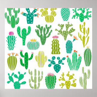 Poster Cactus plante : vintage ensemble floral.