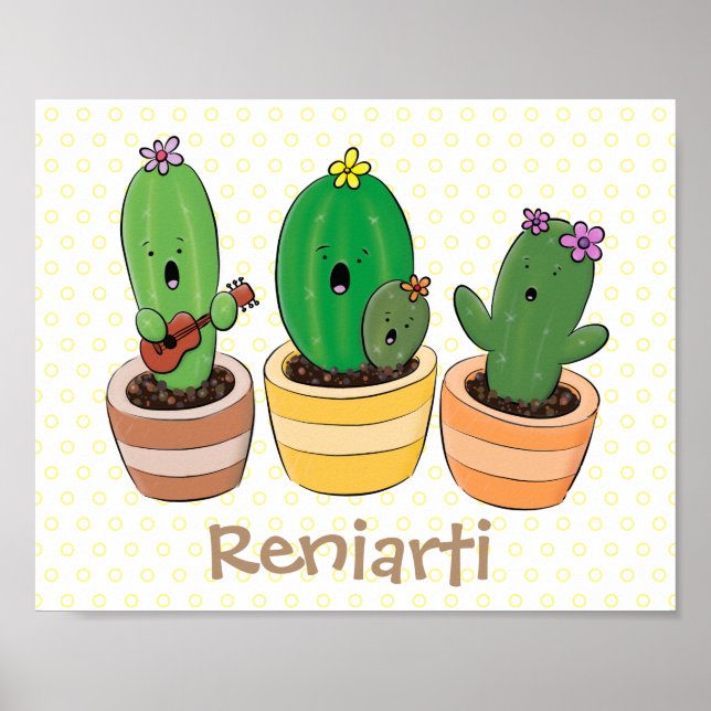 Poster Cactus trio chantante mignonne dessin animé (Devant)