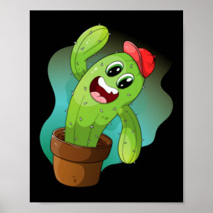 Poster Cactus végétal de dessin animé heureux