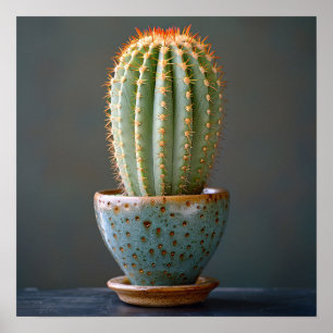 Poster Cactus vert dans un pot en céramique Turquoise pho