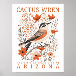 Poster Cactus Wren Bird Arizona USA Travel