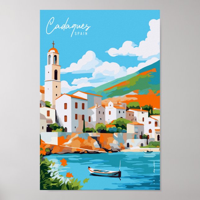 Poster Cadaques Espagne vintage lieu de voyage illustrati (Devant)