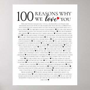 Poster Cadeau 100e anniversaire 100 raisons pour lesquell