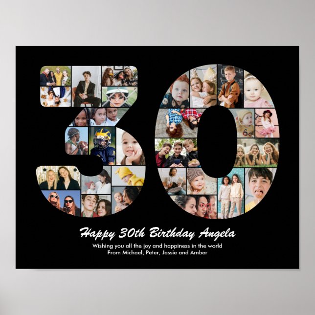Poster Cadeau 30e Anniversaire Numéro 30 Collage Photo (Devant)