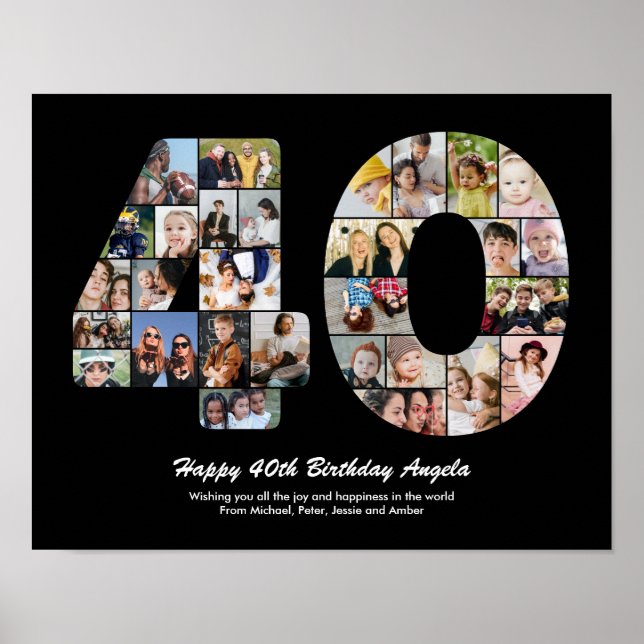 Poster Cadeau 40e anniversaire collage photo numéro 40 (Devant)