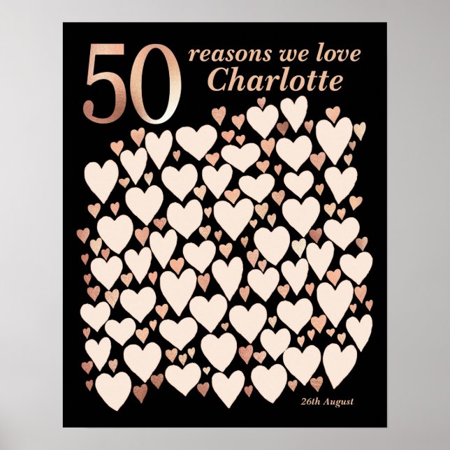 Poster Cadeau 50 Raisons de t'aimer - 50e Anniversaire (Devant)
