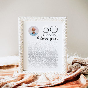 Poster Cadeau 50 raisons pour lesquelles je t'aime pour a