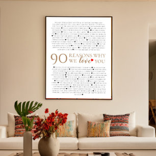 Poster Cadeau 90 ans pour 90 raisons pour lesquelles on t