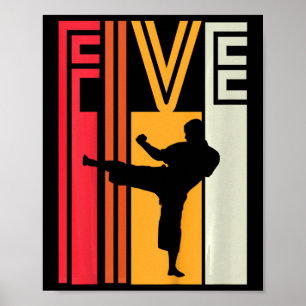 Poster Cadeau d'anniversaire 5 ans Karaté Taekwondo Rétro