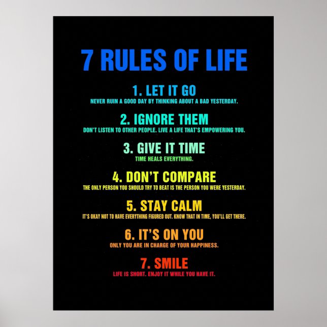 Poster Cadeau d'anniversaire 7 Règles de vie (Devant)