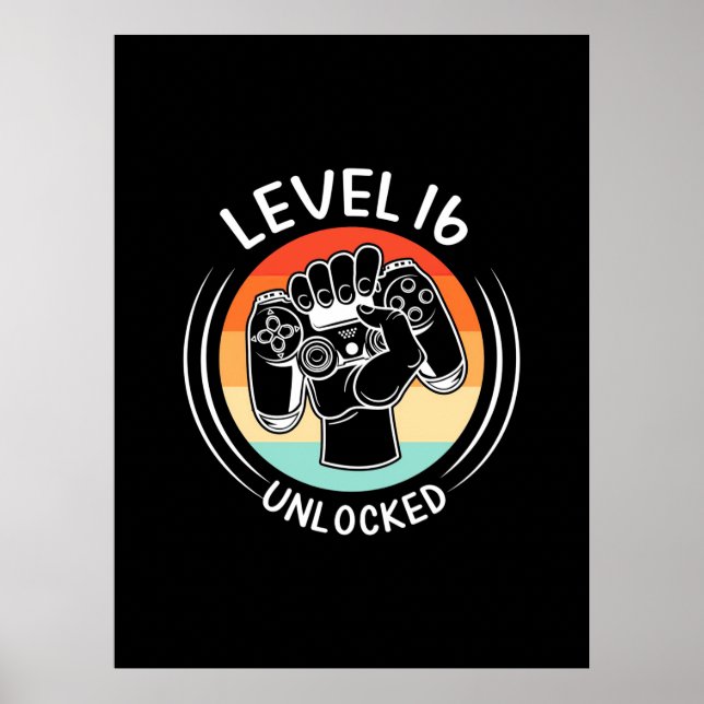 Poster Cadeau d'anniversaire | Niveau 16e anniversaire dé (Devant)
