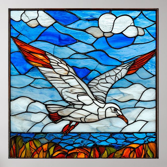 Poster Cadeau d'art de mouette en vitrail pour la maison (Devant)