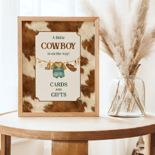 Poster Cadeau de Baby Shower Cowboy Cow Ligne de vêtement