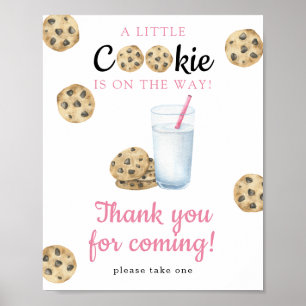 Poster Cadeau de baby shower lait et cookies - Merci