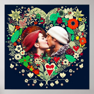 Poster Cadeau de coeur floral personnalisé Cadeau romanti