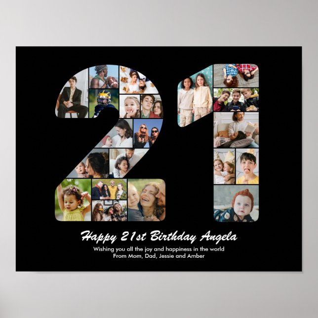 Poster Cadeau de collage photo Nombre 21 pour 21e anniver (Devant)
