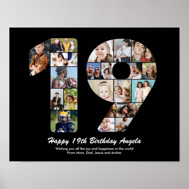 Poster Cadeau de collage photo numéro 19 pour 19ème anniv (Devant)