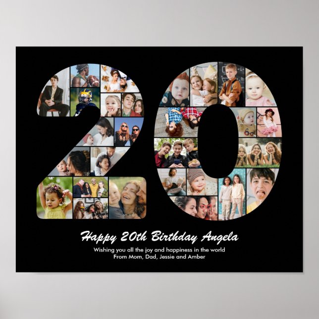 Poster Cadeau de collage photo numéro 20 pour 20e anniver (Devant)