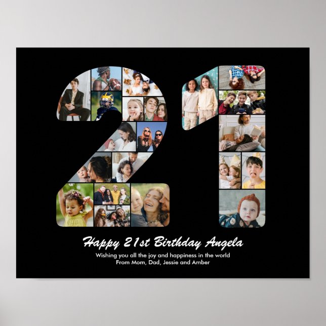 Poster Cadeau de collage photo numéro 21 pour 21 ans (Devant)
