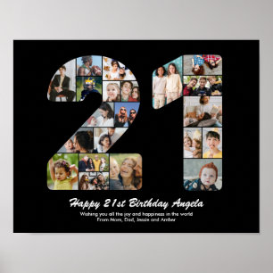 Poster Cadeau de collage photo numéro 21 pour 21e anniver